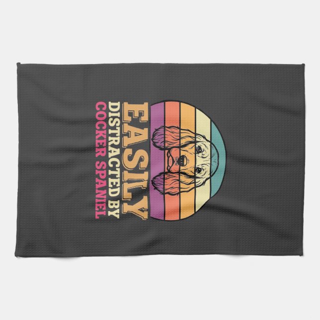 Lätt Distraherad Av Cocker Spaniel Retro Hund Kökshandduk (Horisontell)