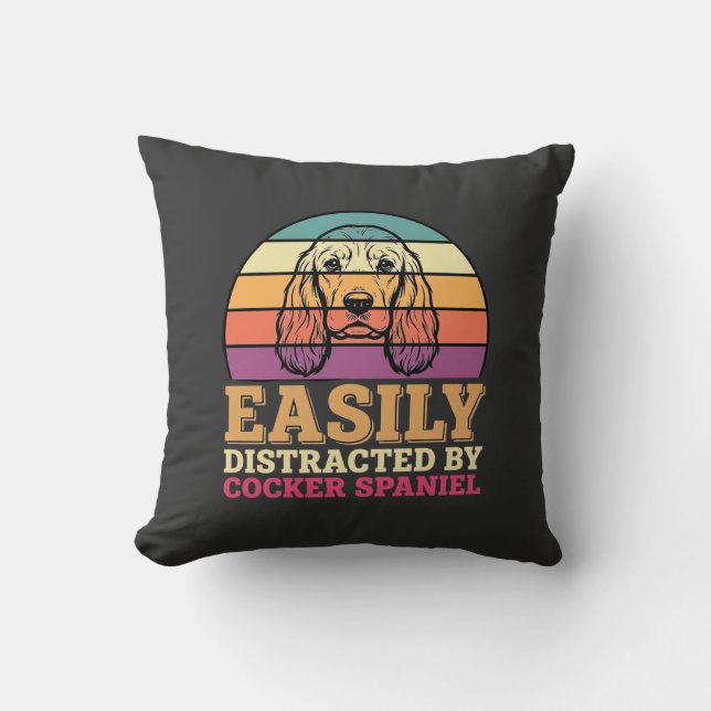 Lätt Distraherad Av Cocker Spaniel Retro Hund Kudde (Framsida)