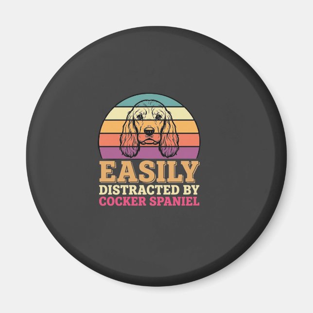 Lätt Distraherad Av Cocker Spaniel Retro Hund Magnet (Framsidan)