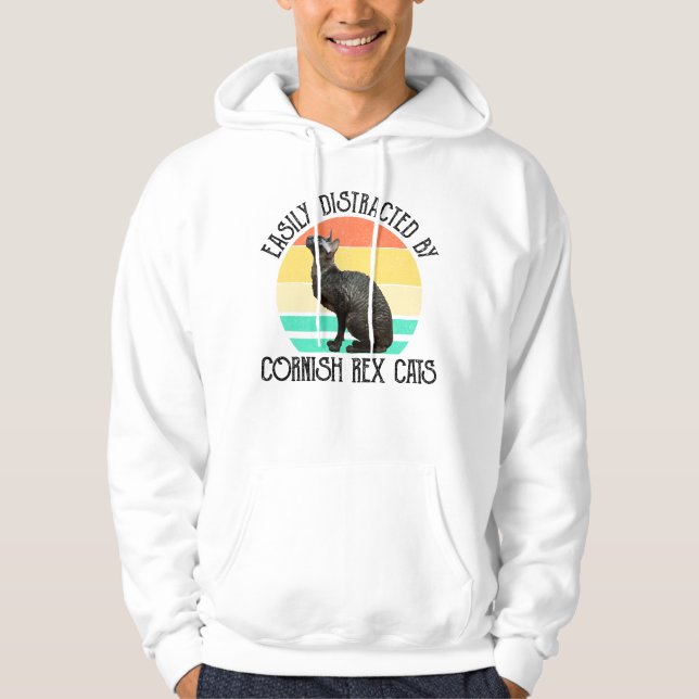 Lätt Distraherad Av Cornish Rex Katter Hoodie (Framsida)