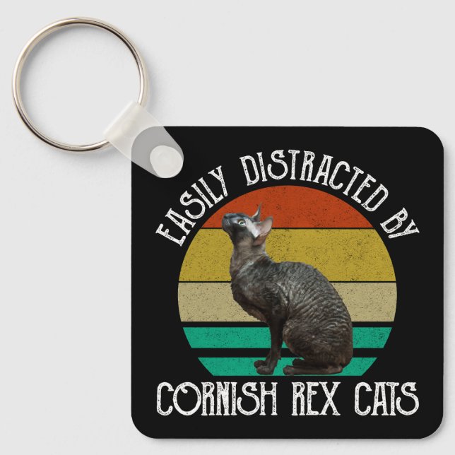 Lätt Distraherad Av Cornish Rex Katter Nyckelring (Framsida)