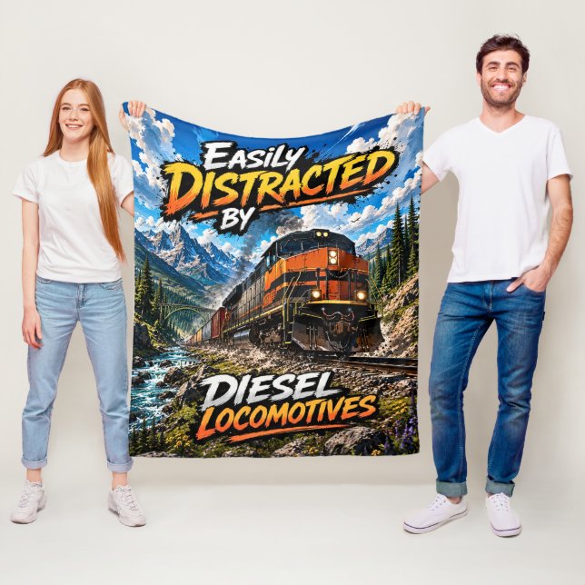 Lätt Distraherad av Diesellok Fleecefilt (På plats)