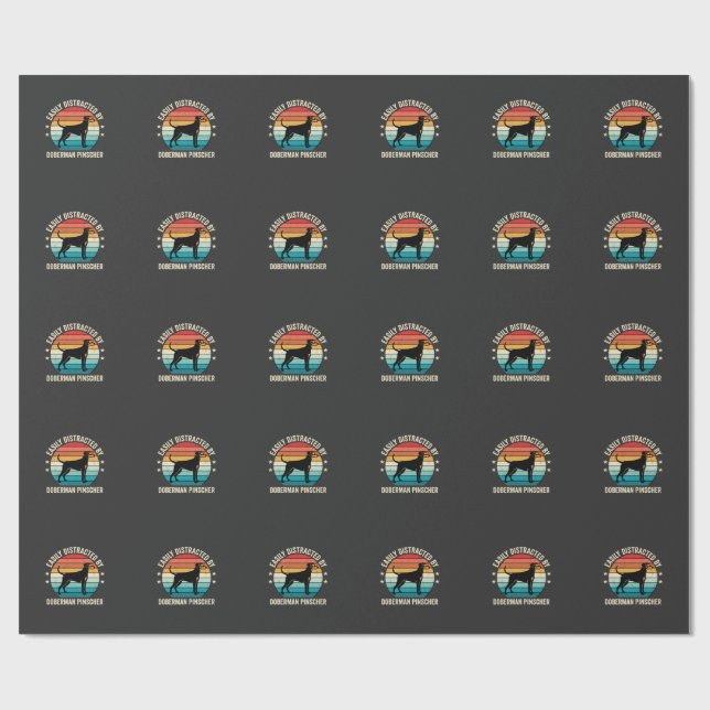 Lätt Distraherad av Dobermann Retro Solnedgång Presentpapper (Platt)