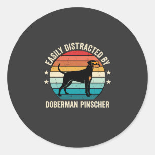 Lätt Distraherad av Dobermann Retro Solnedgång Runt Klistermärke