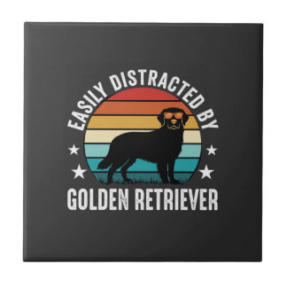 Lätt Distraherad av Golden Retriever Retro Solnedg Kakelplatta