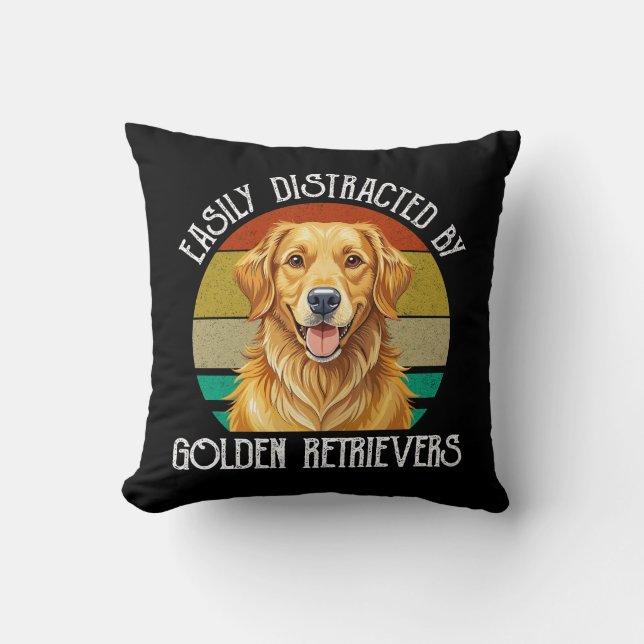 Lätt Distraherad Av Golden Retrievers Kudde (Framsida)