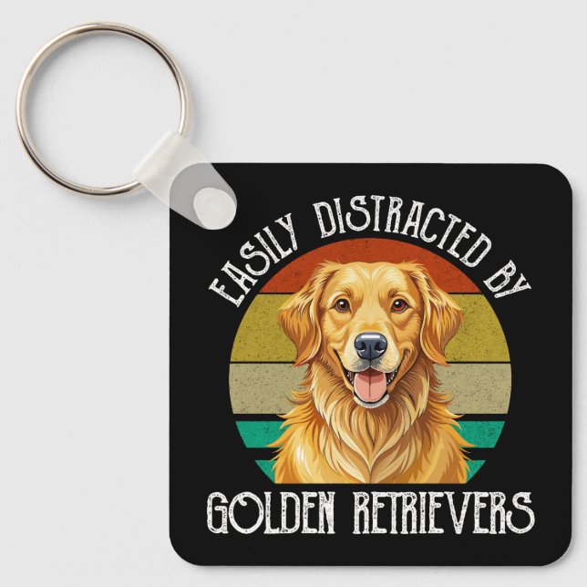 Lätt Distraherad Av Golden Retrievers Nyckelring (Framsida)