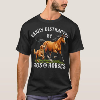 Lätt Distraherad Av Hästar Och Hundar Kvinnor Tjej T Shirt