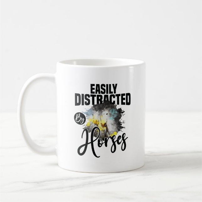 Lätt Distraherad av Hästar Rolig Hästälskare  Kaffemugg (Vänster)