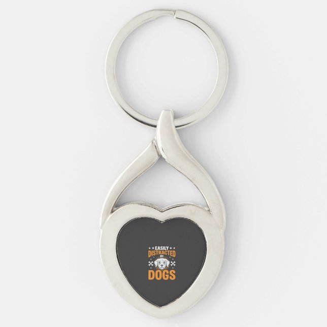Lätt Distraherad Av Hundar Twisted Heart Silverfärgad Nyckelring (Framsidan)