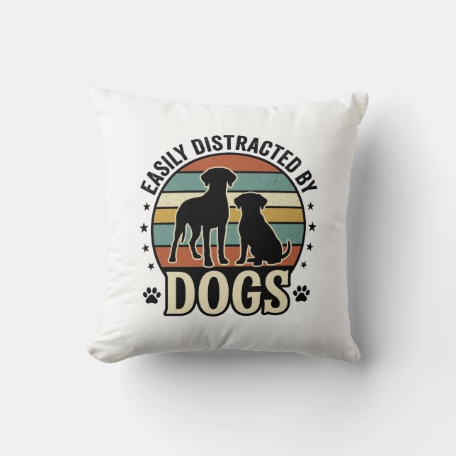 Lätt Distraherad av Hundar Vintage Silhuett Design Kudde (Framsida)