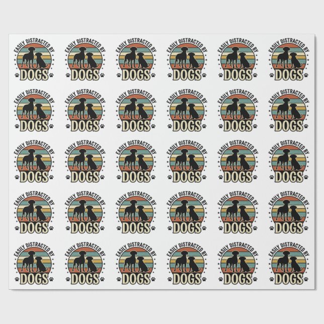 Lätt Distraherad av Hundar Vintage Silhuett Design Presentpapper (Platt)
