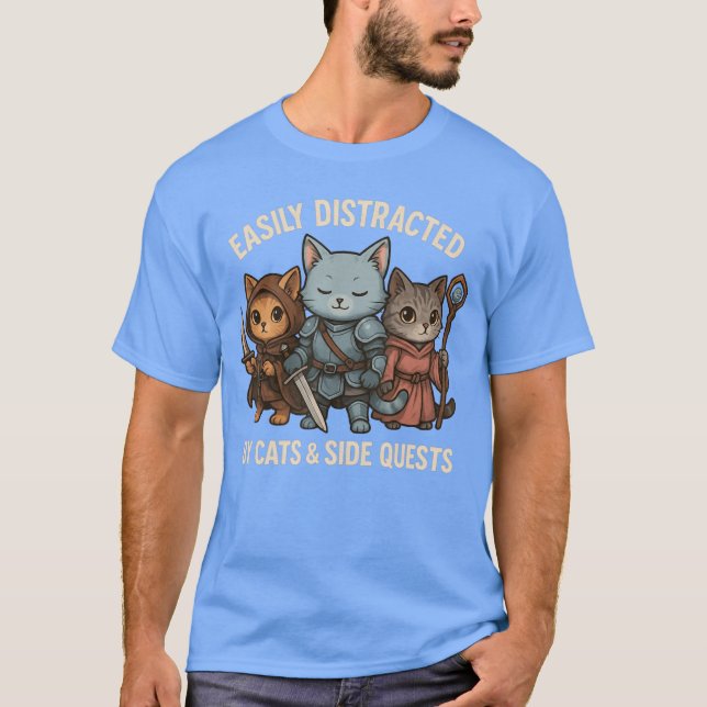 Lätt Distraherad av Katt Side Quests Rollspel  T Shirt (Framsida)
