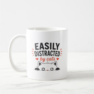 Lätt Distraherad av Katt Snygg Minimal Kattälskare Kaffemugg