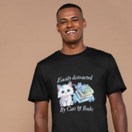 Lätt Distraherad av Katter & Bok Konst T Shirt