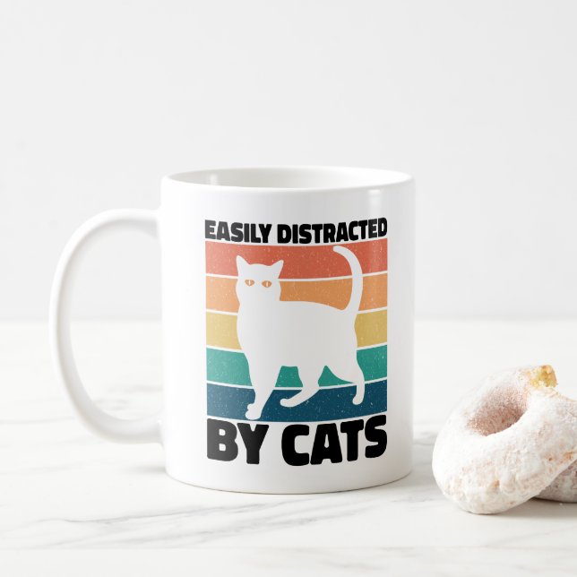 Lätt Distraherad Av Katter kitty kawaii Rolig Katt Kaffemugg (Med munk)