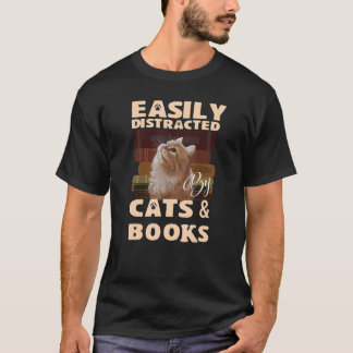 Lätt Distraherad Av Katter Och Böcker Böcker Katt  T Shirt