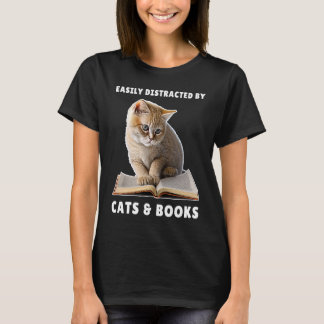 Lätt Distraherad av Katter och Böcker Katt Bok  Kl T Shirt