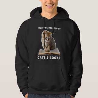 Lätt Distraherad av Katter och Böcker Katt Bok Klu Hoodie