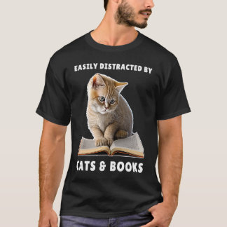 Lätt Distraherad av Katter och Böcker Katt Bok Klu T Shirt