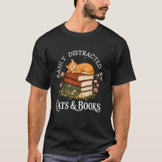 Lätt Distraherad av Katter och Böcker Rolig Katt o T Shirt