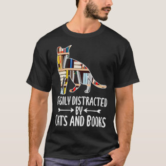 Lätt Distraherad Av Katter Och Böcker Rolig Läsare T Shirt