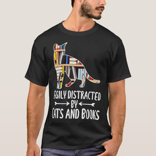Lätt Distraherad Av Katter Och Böcker Rolig Läsare T Shirt (Framsida)