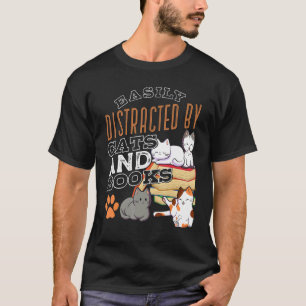 Lätt Distraherad Av Katter Och Böcker Svart Katt F T Shirt