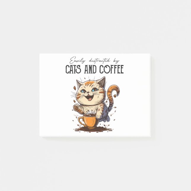 Lätt Distraherad Av Katter Och Kaffe Kattälskare K Post-it Block (Framsida)