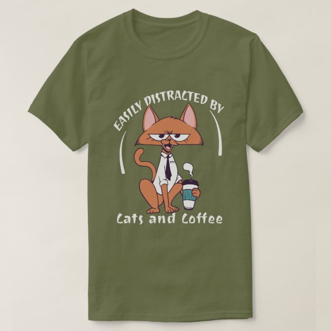 Lätt Distraherad Av Katter Och Kaffe Rolig Kattäls T Shirt (Design framsida)