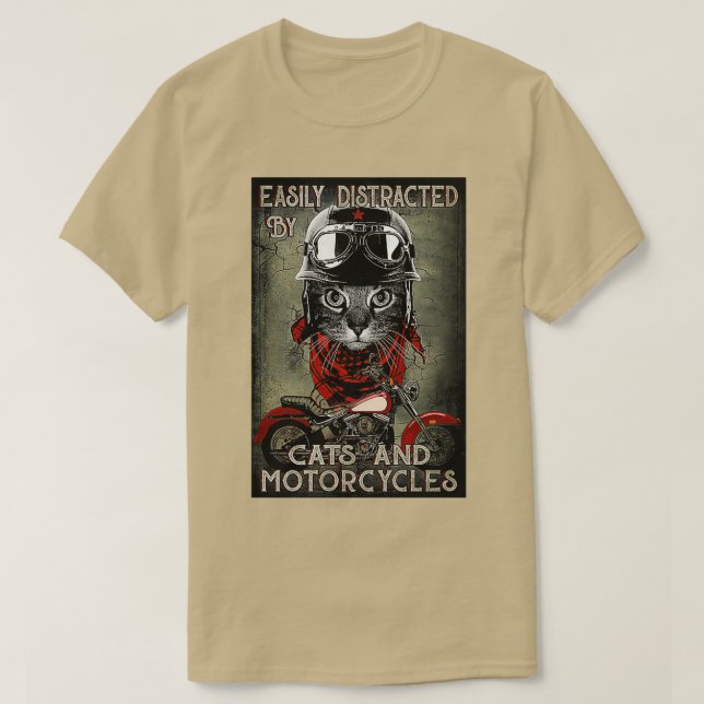 lätt distraherad av katter och motorcyklar, katt b t shirt (Design framsida)