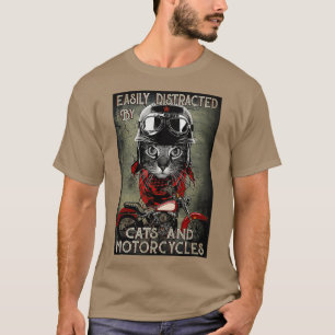lätt distraherad av katter och motorcyklar, katt b t shirt