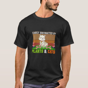 Lätt Distraherad Av Katter Och Växter Katt Kvinn T Shirt