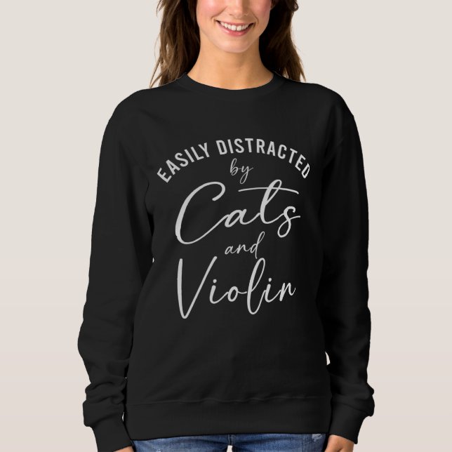 Lätt Distraherad av Katter Och Violinsträng T Shirt (Framsida)