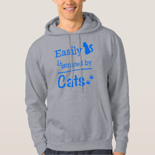 Lätt Distraherad av Katter Rolig Typografi Hoodie