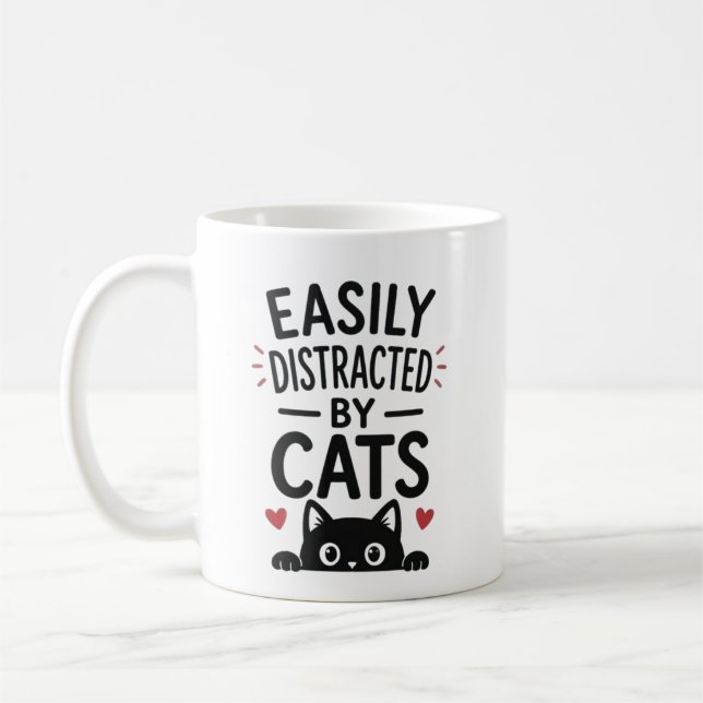 Lätt Distraherad Av Katter Roligt Kattälskar Citat Kaffemugg (Vänster)