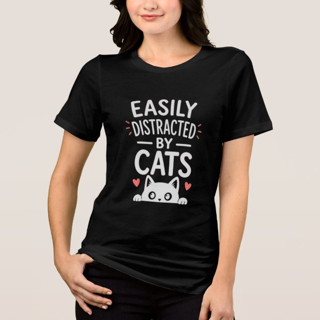 Lätt Distraherad Av Katter Roligt Kattälskare Cita T Shirt (Framsida)
