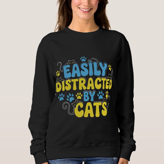 Lätt Distraherad av Katter T Shirt (Framsida)