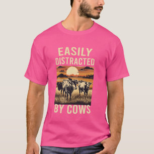 Lätt Distraherad Av Kor Rolig Ko Famer Retro V T Shirt