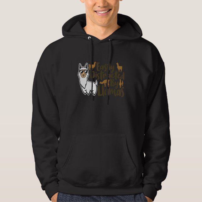 Lätt Distraherad Av Llamas Sött Djur För Män Hoodie (Framsida)