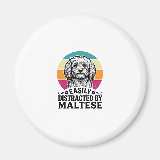 Lätt Distraherad Av Maltese Vintage Hunddesign_1 Magnet (Framsidan)