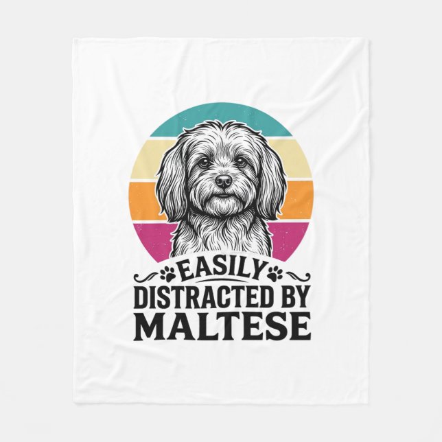 Lätt Distraherad Av Malteser Vintage Hunddesign_1 Fleecefilt (Framsidan)