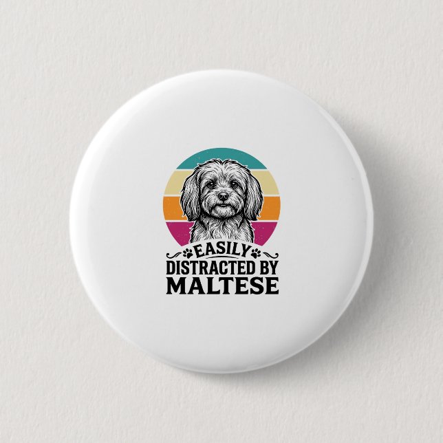 Lätt Distraherad Av Malteser Vintage Hunddesign_1 Knapp (Framsida)