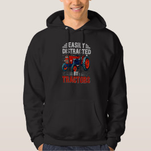 Lätt Distraherad Av Traktorer Bonde Röd Traktor Hoodie