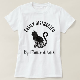Lätt Distraherad av Växter och Katter Design T Shirt