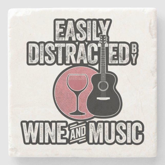 Lätt Distraherad av Vin och Musik Stenunderlägg (Framsidan)