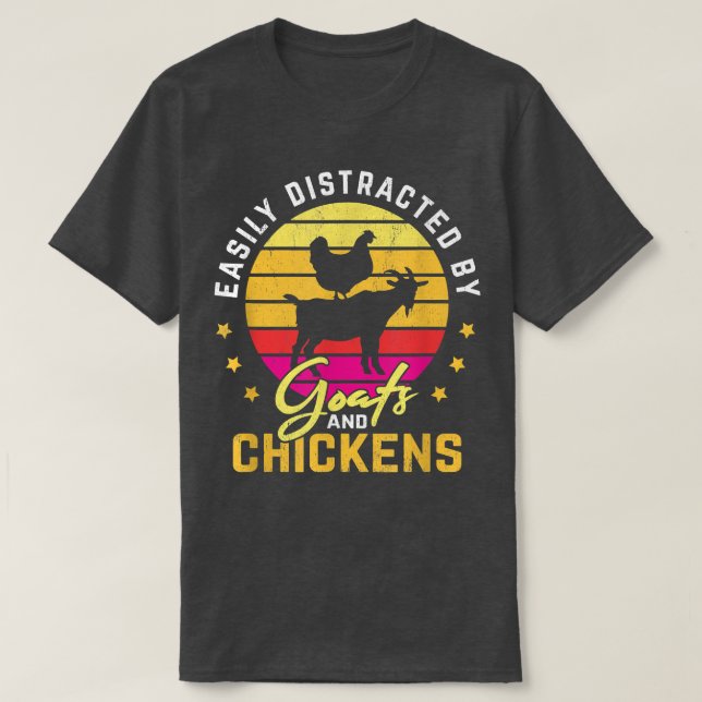 lätt distraherat av getter och kycklingar t shirt (Design framsida)