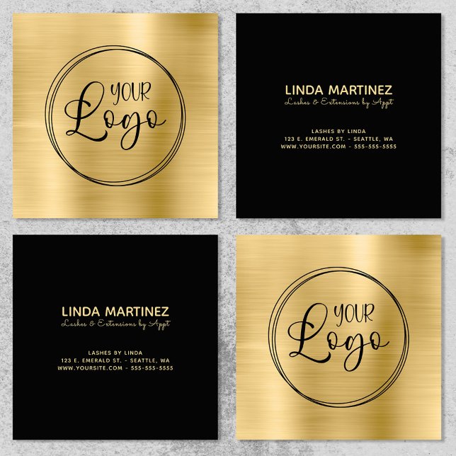 Lätt guldfyr din Logotyp här Fyrkantigt Visitkort (Light Gold Foil Your Business Logo Here Square Business Card)
