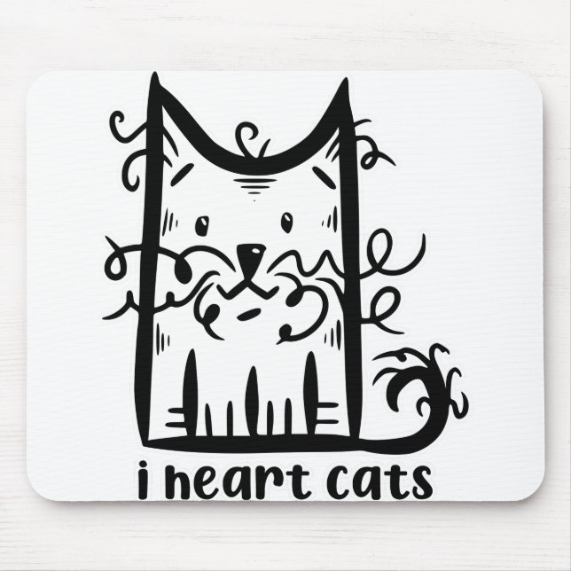 Lätt hårig Messy Cat I Heart Cats Musmatta (Framsidan)