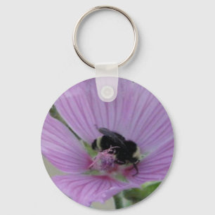 Lätt Lila blomma med bin Nyckelring